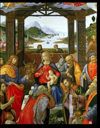 Tillbedjan av Magi, 1488 tempera på paneldetalj av 120249